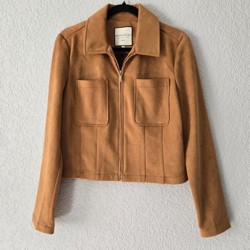Bagatelle M Faux Suede Zip‎ Front Cropped Jacket